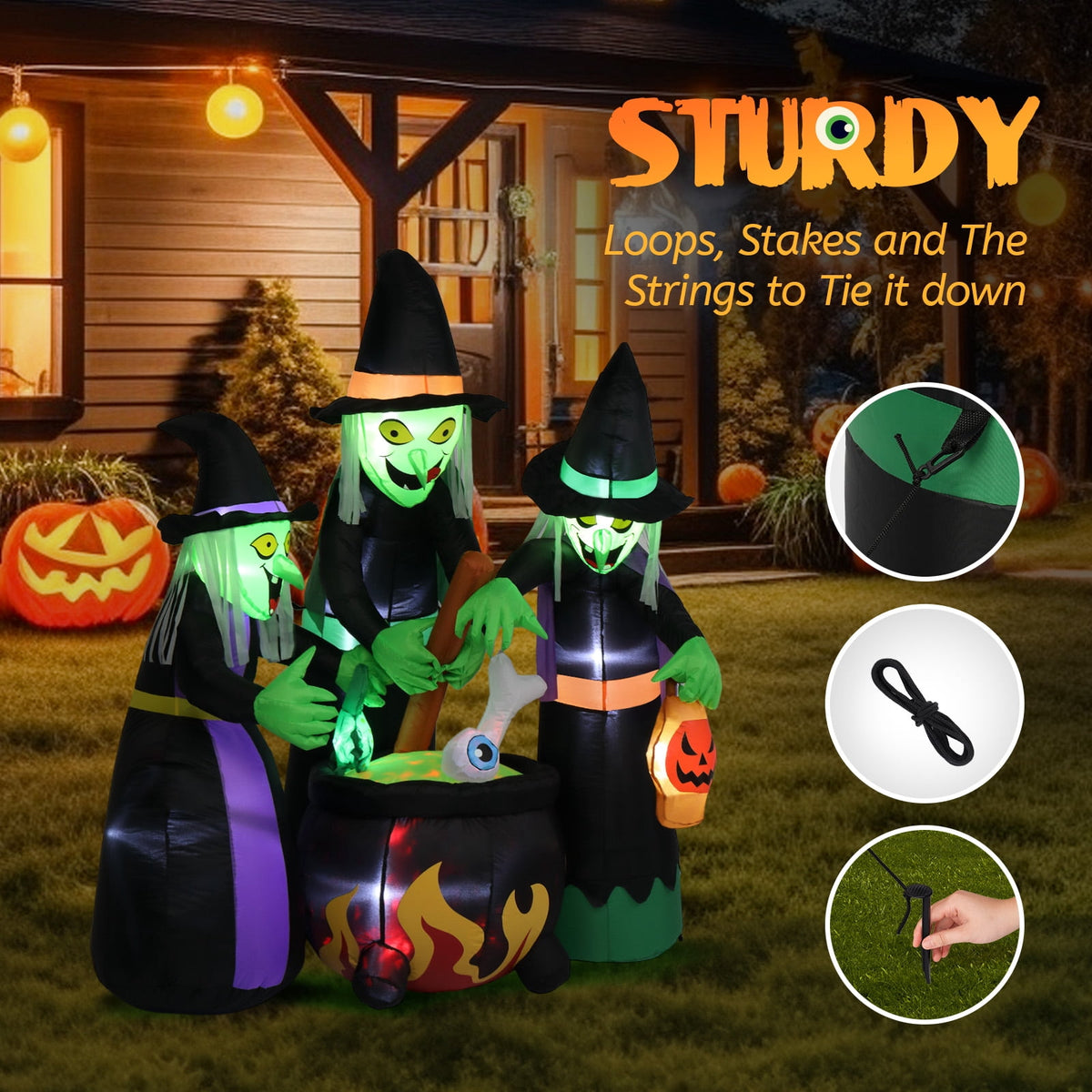 Haunt & Co 6' Halloween Inflatables Outdoor Halloween Witches Decoration Blow up Witches