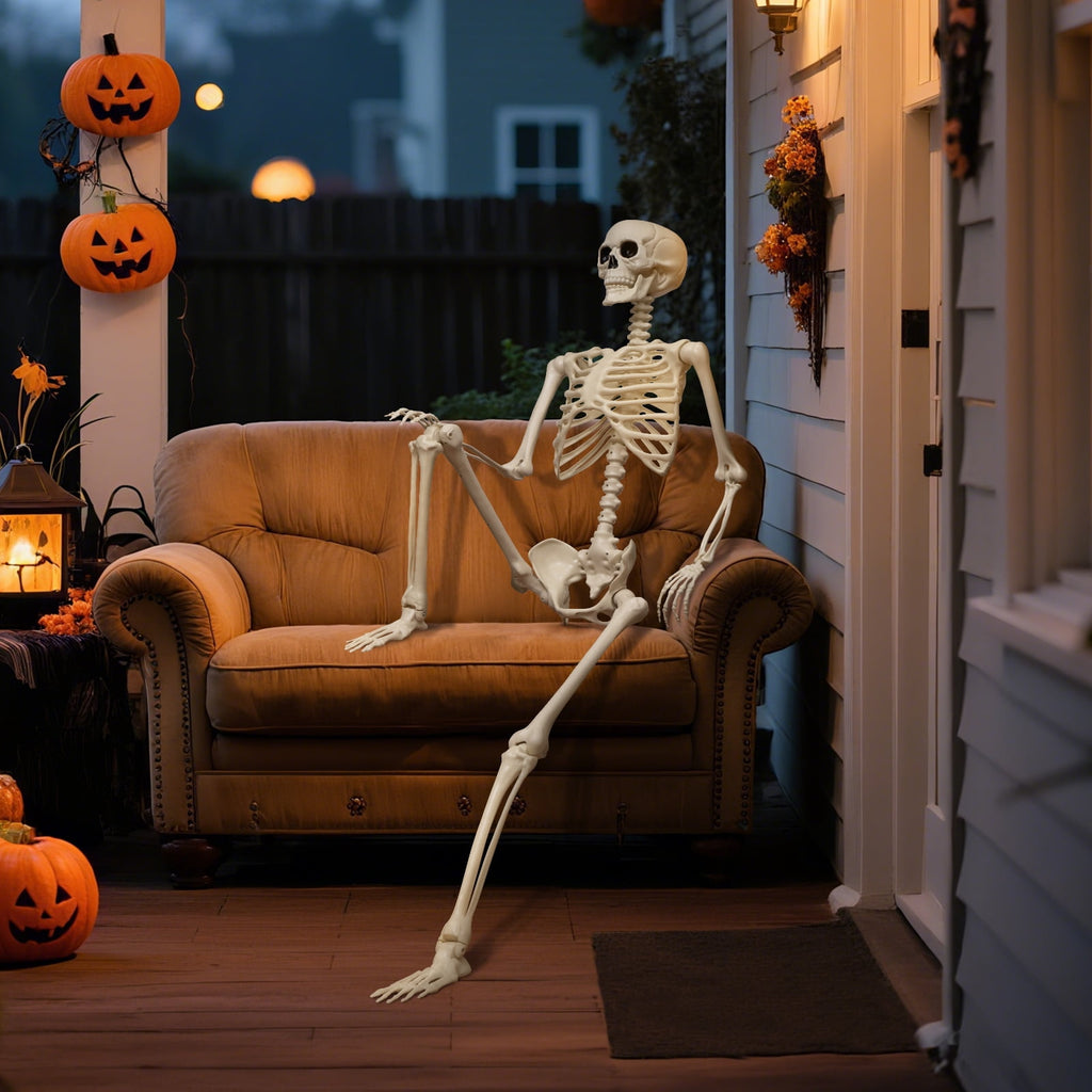 Haunt & Co 5.4 ft Halloween skeleton decoration, with movable joints, flexible skeleton for poses, scary skeleton suitable