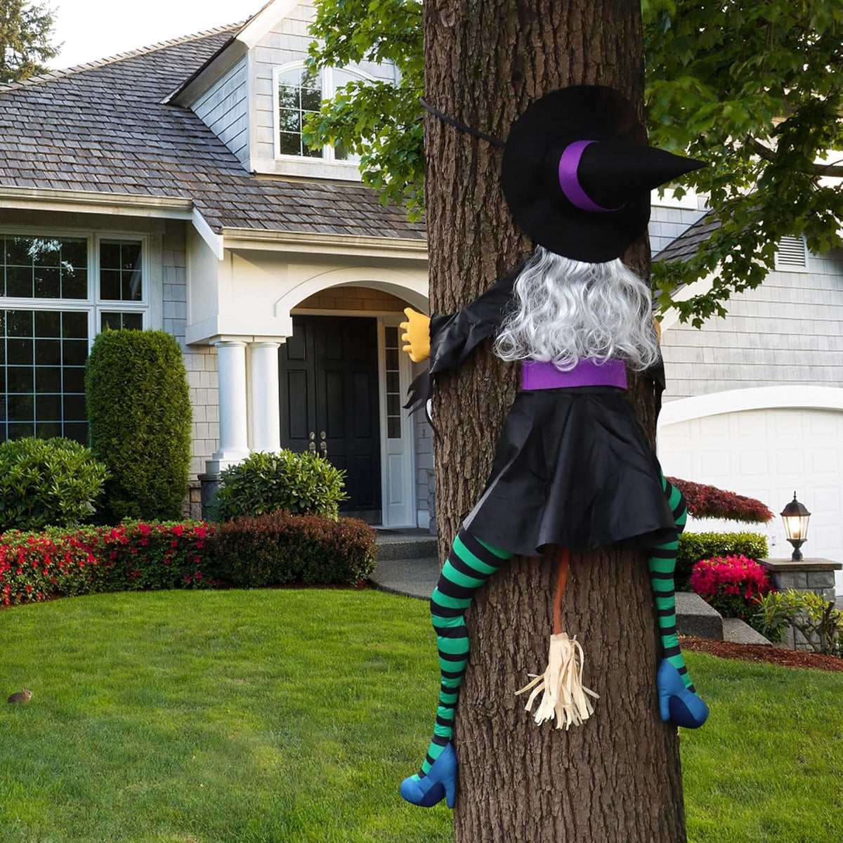 Haunt & Co Crashing Witch into Tree Large Outside, 63" Flying Witch Crashing , Hanging Witch Decor Outdoor Ornaments