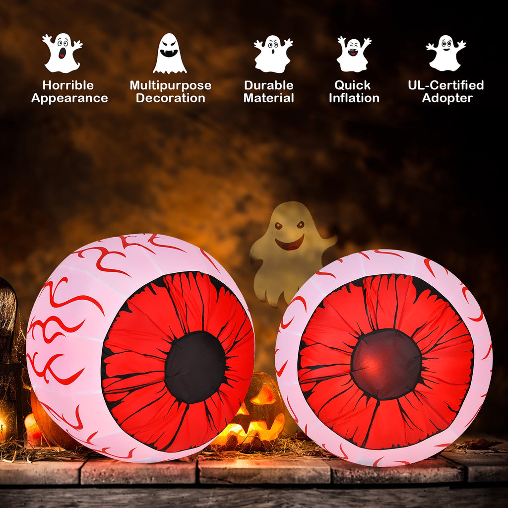 Haunt & Co Costway 2 Pack 3 FT Halloween Inflatable Eyeballs w/ Air Blower & Red LED Lights