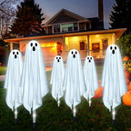 Haunt & Co Outdoor, 6 pack Light up Spooky Ghosts with 8 Modes LED Light - Scary Standing Ghosts Decor for Front Door Porch Yard Home Party