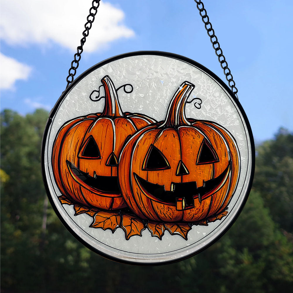 Haunt & Co Hobby Christmas Gift - Halloween Evil Pumpkin Monster Spookys Christmas Stained Glass Hanging Ornament - Modern Tree Decor, Christmas Gift for Mom, Dad, Friends, Family