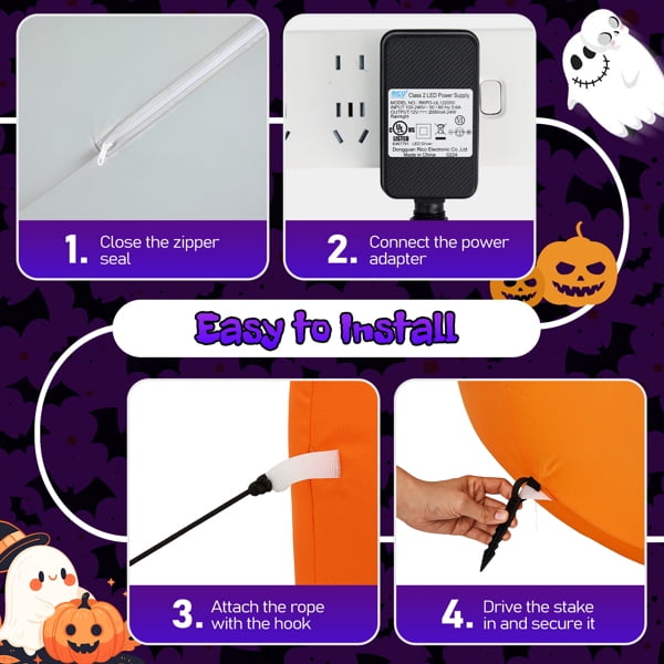 Haunt & Co 8FT Halloween Inflatable Pumpkin Ghost Scene, 5 Total LEDs, Waterproof Polyester, Quick Inflation with Stakes/Ropes