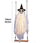 Haunt & Co Halloween Witch Hat Swinging Ghost Ornament, Flexible Anti Deform Structure Quick Mount Soft Cute Appearance, Fabric Ghost Pendant, Hanging Decor for Porch Indoor Holiday Party Space