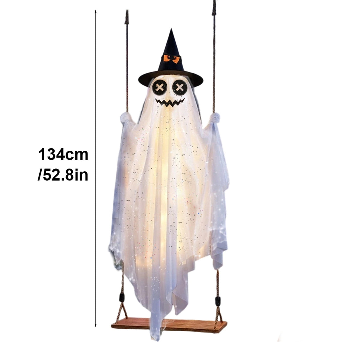 Haunt & Co Halloween Witch Hat Swinging Ghost Ornament, Flexible Anti Deform Structure Quick Mount Soft Cute Appearance, Fabric Ghost Pendant, Hanging Decor for Porch Indoor Holiday Party Space