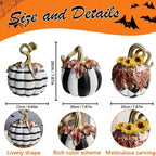 Haunt & Co GIPQJK Resin Pumpkin Decoration Sculpture, Black White Striped Halloween Ornament with Gold Bow, Retro Garden Pole Prop for Party Home Decor, 1 Piece A