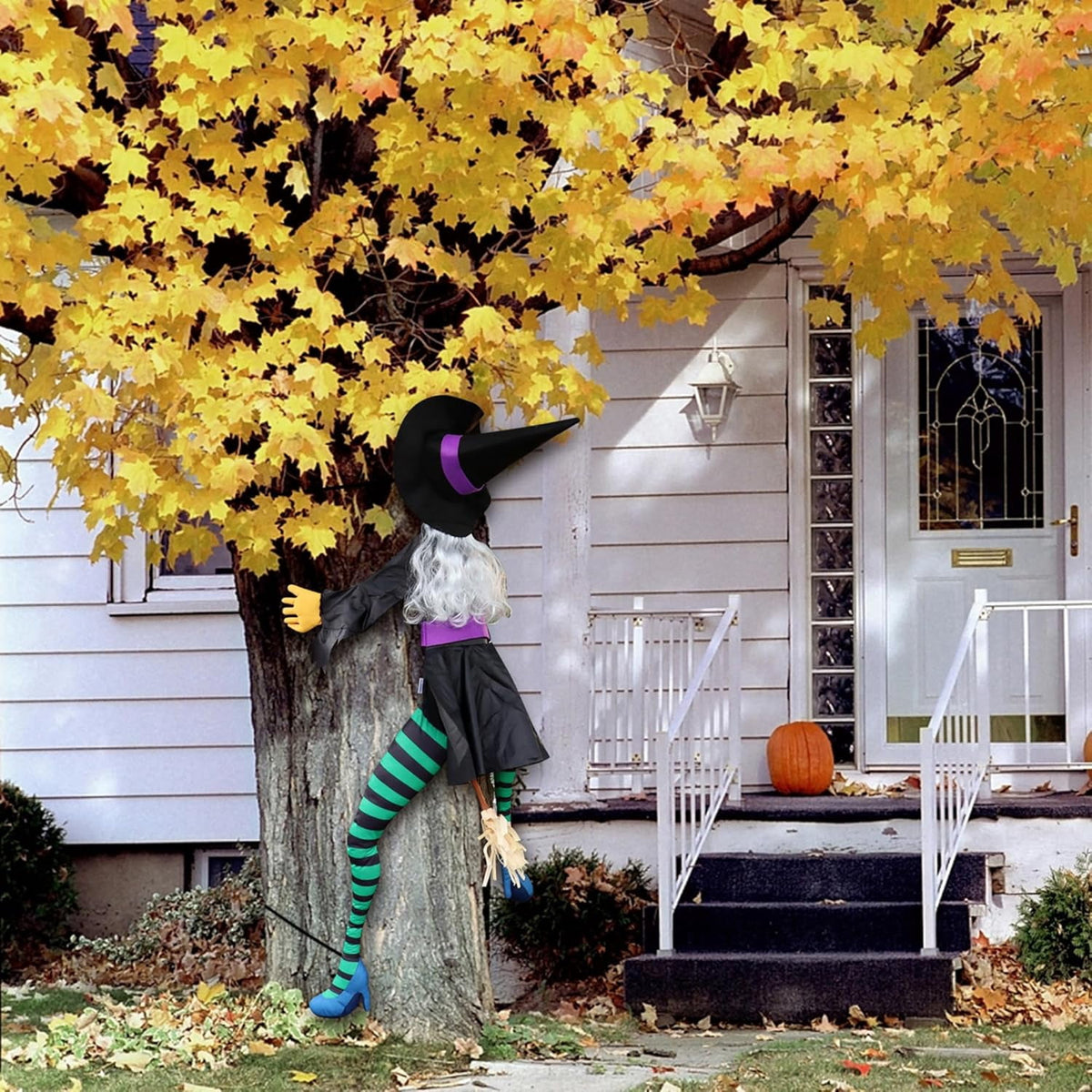 Haunt & Co Crashing Witch into Tree Large Outside, 63" Flying Witch Crashing , Hanging Witch Decor Outdoor Ornaments