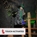 Haunt & Co 6 ft Touch-Activated Mounted Flying Witch Halloween Animatronic