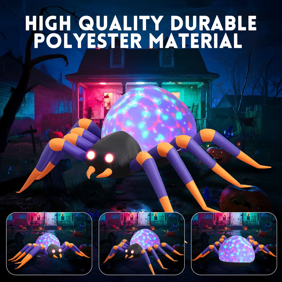Haunt & Co 8 FT Halloween Spider Inflatables Outdoor Decorations, Blow Up Yard Decoration with Built-in LED Lights for Holiday, Party, Yard, Garden