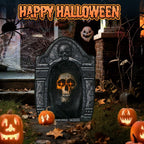 Haunt & Co Wondiair 41" Halloween Skull Tombstone with Glowing LED Eyes, Foldable Outdoor Graveyard Decoration