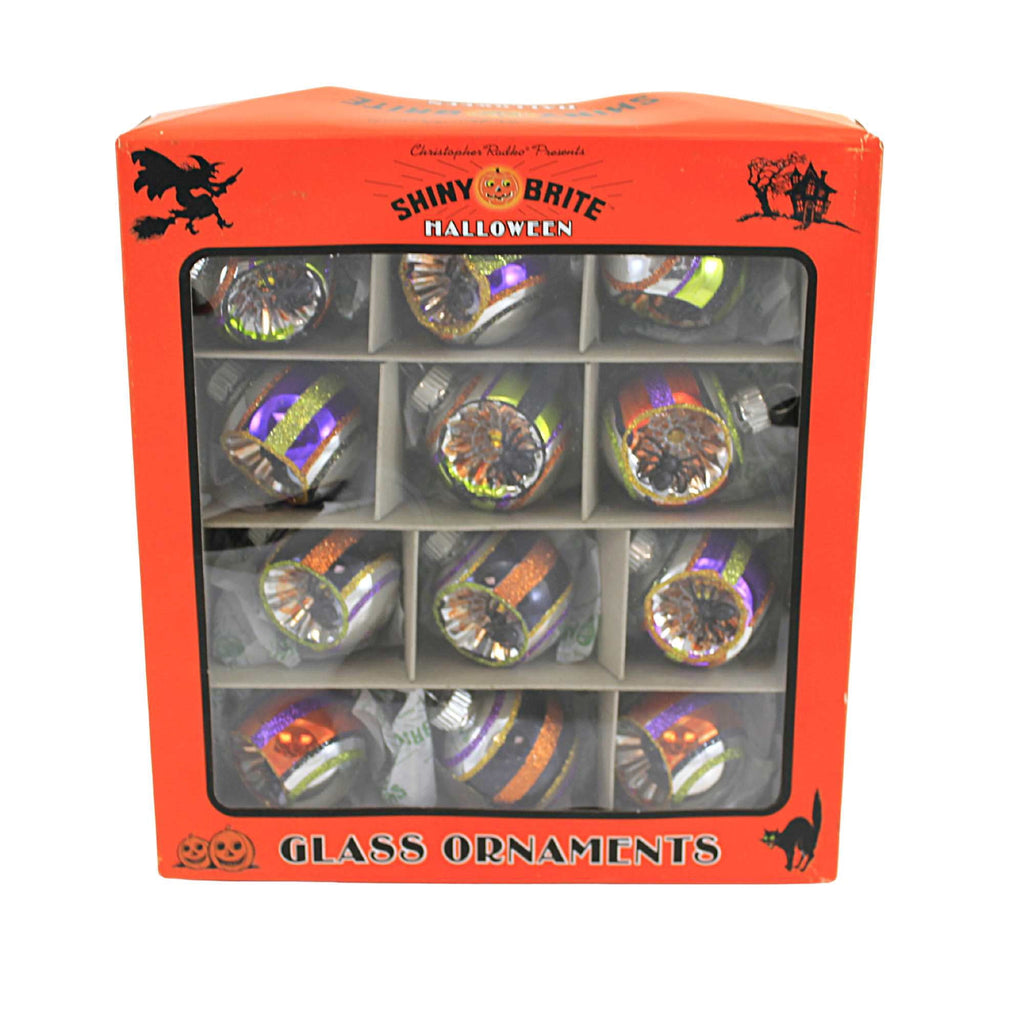 Haunt & Co Shiny Brite Rounds With Spider Reflectors Ornament Halloween Striped 4028050