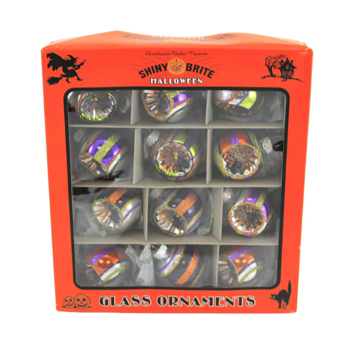 Haunt & Co Shiny Brite Rounds With Spider Reflectors Ornament Halloween Striped 4028050