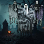 Haunt & Co 3 Pcs Hanging Halloween Skeleton Ghosts Decorations, Halloween Ornaments Outdoor/Indoor, Hanging Grim Reapers Halloween Decorations for Tree Yard Window Garden