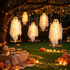 Haunt & Co Qwtwty Halloween Hanging Swinging Ghost Decor, Large Flying Ghost Halloween Ornaments with Witch Hat for Front Yard Patio Lawn Garden Party Decor