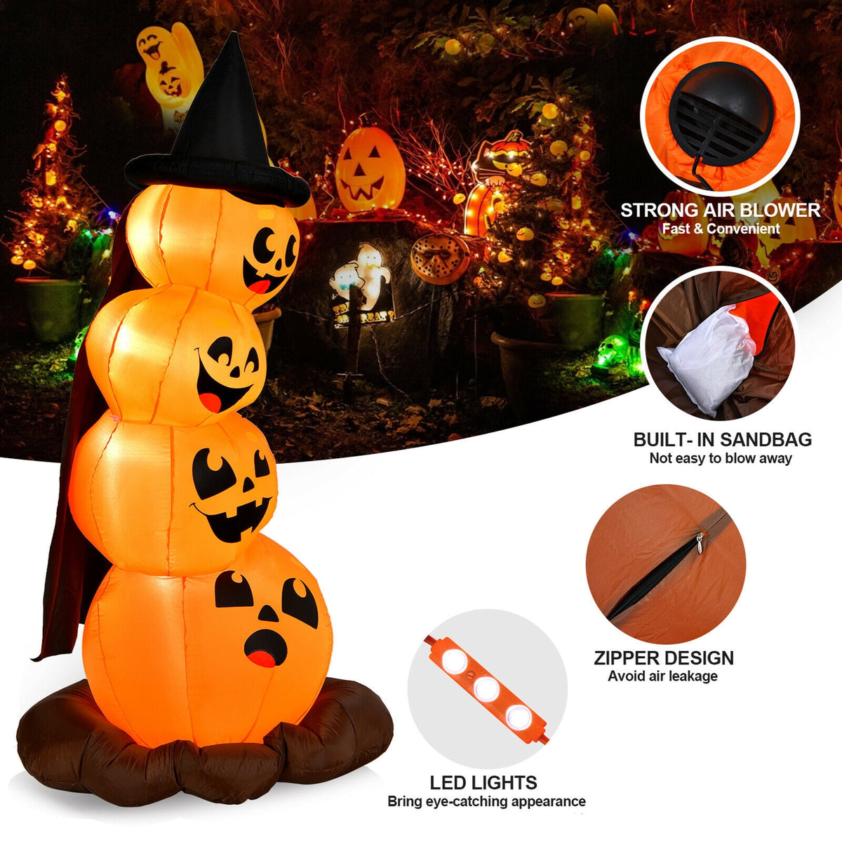 Haunt & Co Gymax 7ft Inflatable Pumpkin Combo w/ Built-in LED Lights