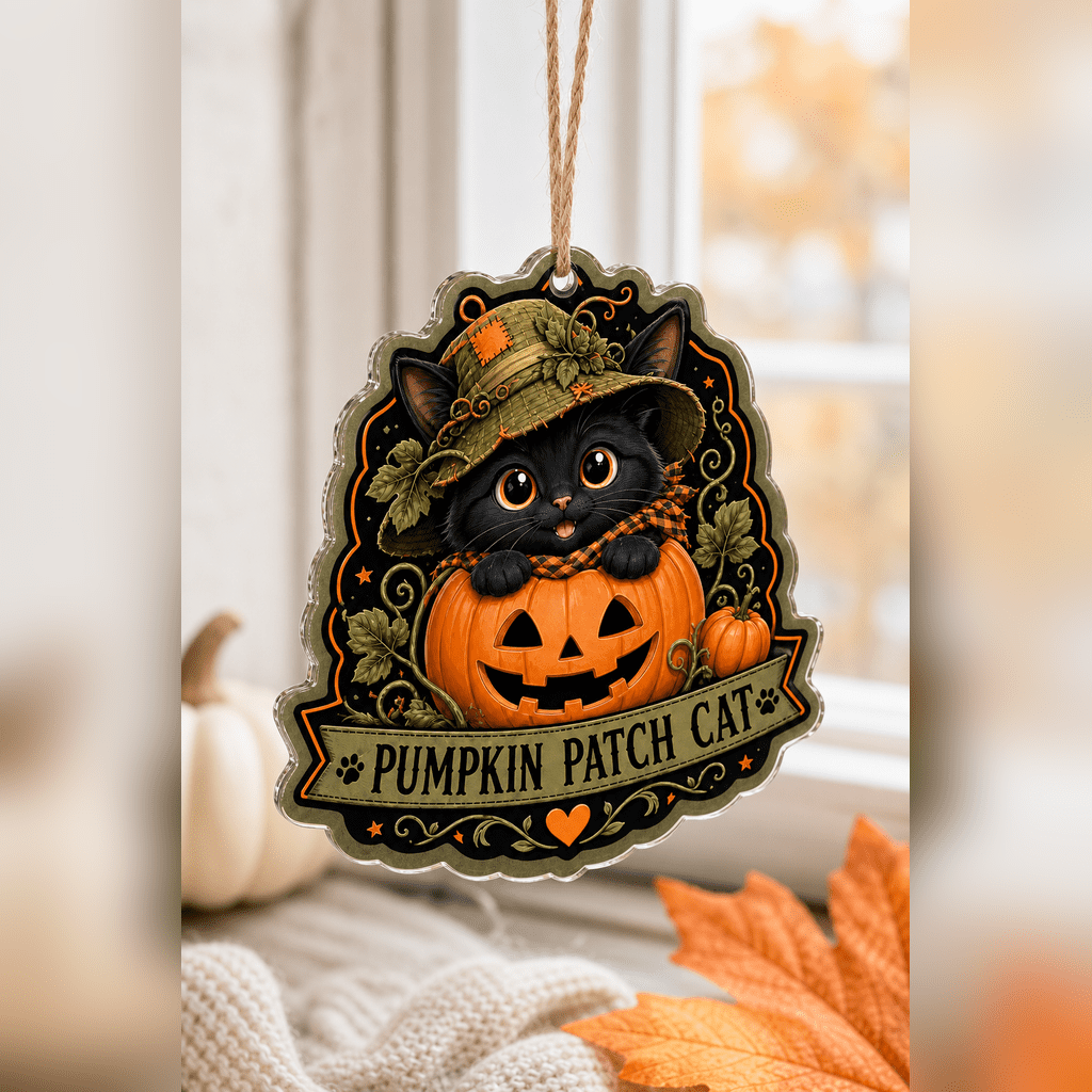 Haunt & Co Pumpkin Patch Cat Acrylic Halloween Hanging Ornament