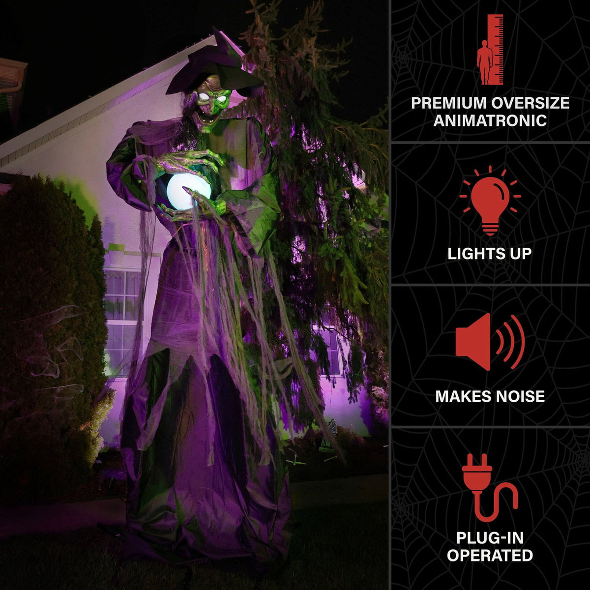 Haunt & Co Towering Witch Halloween Animatronic with Glowing Eyes & Magic Ball, 9.8-Ft