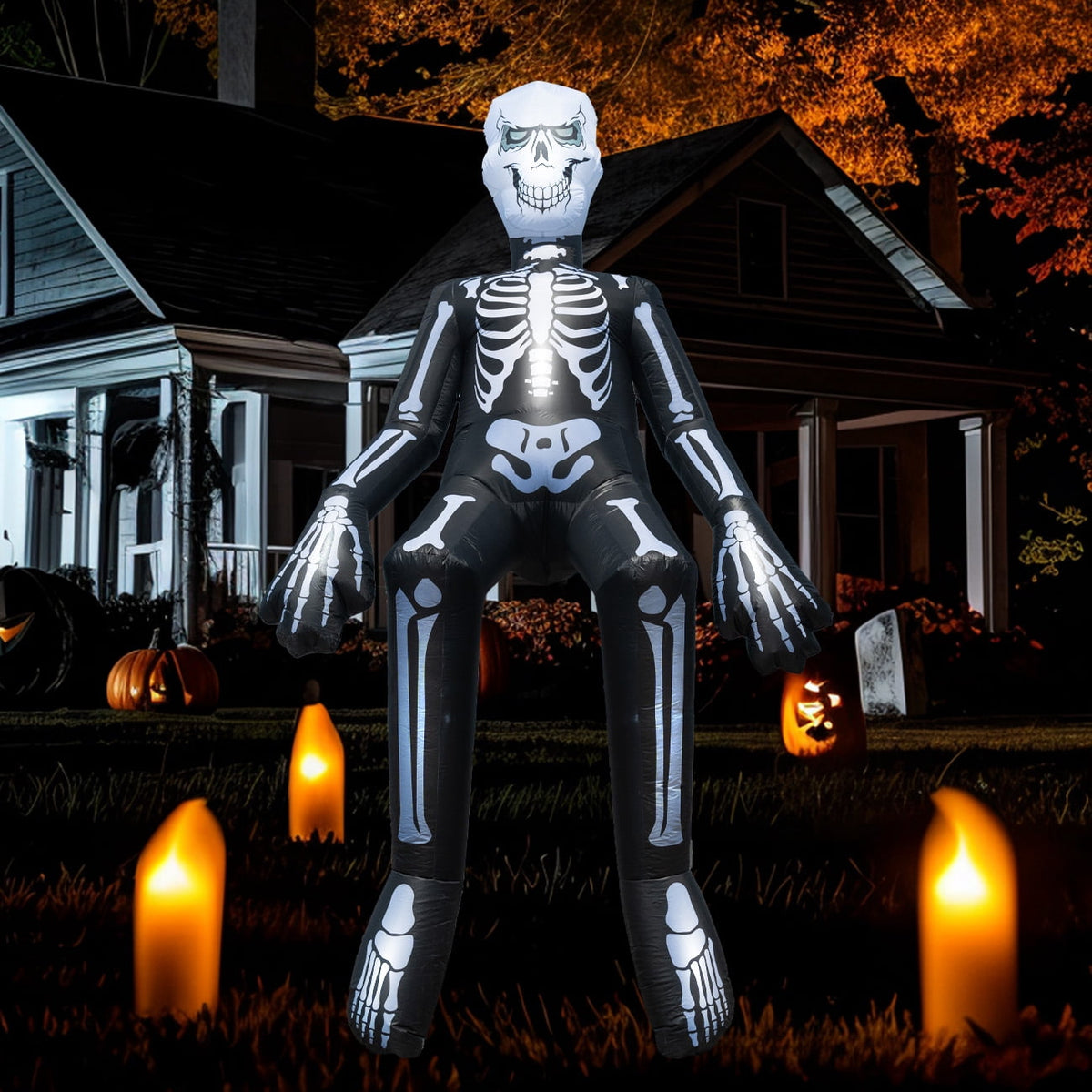 Haunt & Co Halloween Inflatables Outdoor Decorations, 10.5FT Sitting Skeleton Halloween Outdoor Inflatables Decorations Skeleton Blow Up Built in Lights Air Pump