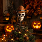Haunt & Co Halloween Tree Topper, Skeleton Xmas Tree Topper, Halloween Skeleton Trees Decoration, Plastic Skull Ornament with Metal Spring Base, Spooky Holiday Home Party Decor