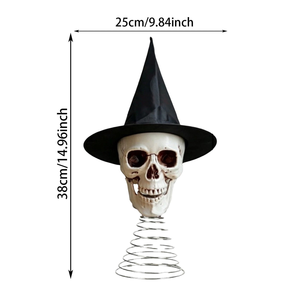 Haunt & Co 2 PCS Halloween Skull Ghost Miniature Tree Topper 9.84x 14.96 Inch, Spooky Skeleton Head with Witch Hat Ornament, Mini Christmas Tree Decor for Home Halloween Party DIY, Garden Lawn Party Decoration