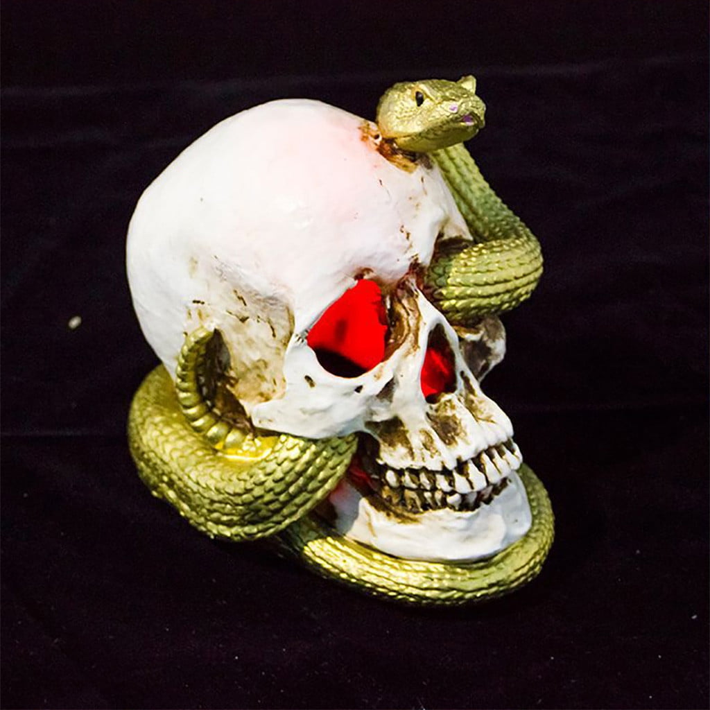 Haunt & Co FFENYAN Halloween Decorations Snake Skull Decoration Ornaments With Lights Crafts White