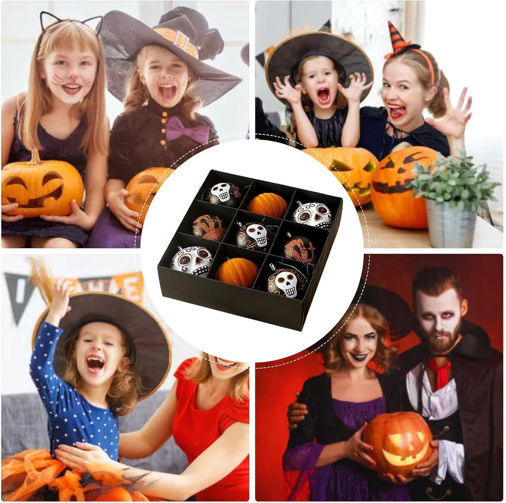 Haunt & Co Halloween Ornaments for Tree - 9 Pieces Spooky Gothic Hanging Pendant Balls, Shatterproof ABS Indoor Halloween Decorations for Hoe & Office Decorm