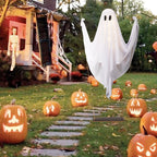 Haunt & Co LED Light Up White Cloth Ghost Swing Tree Hanging Decor, Spooky Flying Ghost On Wooden Swing Outdoor Yard Porch Ornament, Halloween Haunted House Party Tree Hanging Seasonal Atmosphere Decor Gift