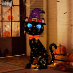 Haunt & Co MARACOL 3.5FT Black Cat , Animated Eyes Scary Halloween Cat Decor with Witch Hat, Light-Up Black Cat with 125 LED