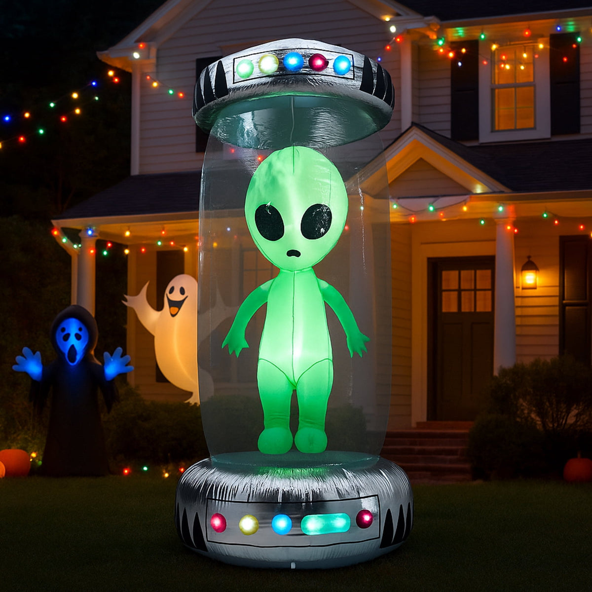 Haunt & Co 8' Halloween Inflatables UFO Alien Decoration Outdoor Light-up Holiday Decoration
