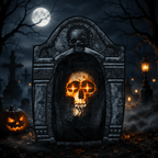 Haunt & Co Wondiair 41" Halloween Skull Tombstone with Glowing LED Eyes, Foldable Outdoor Graveyard Decoration