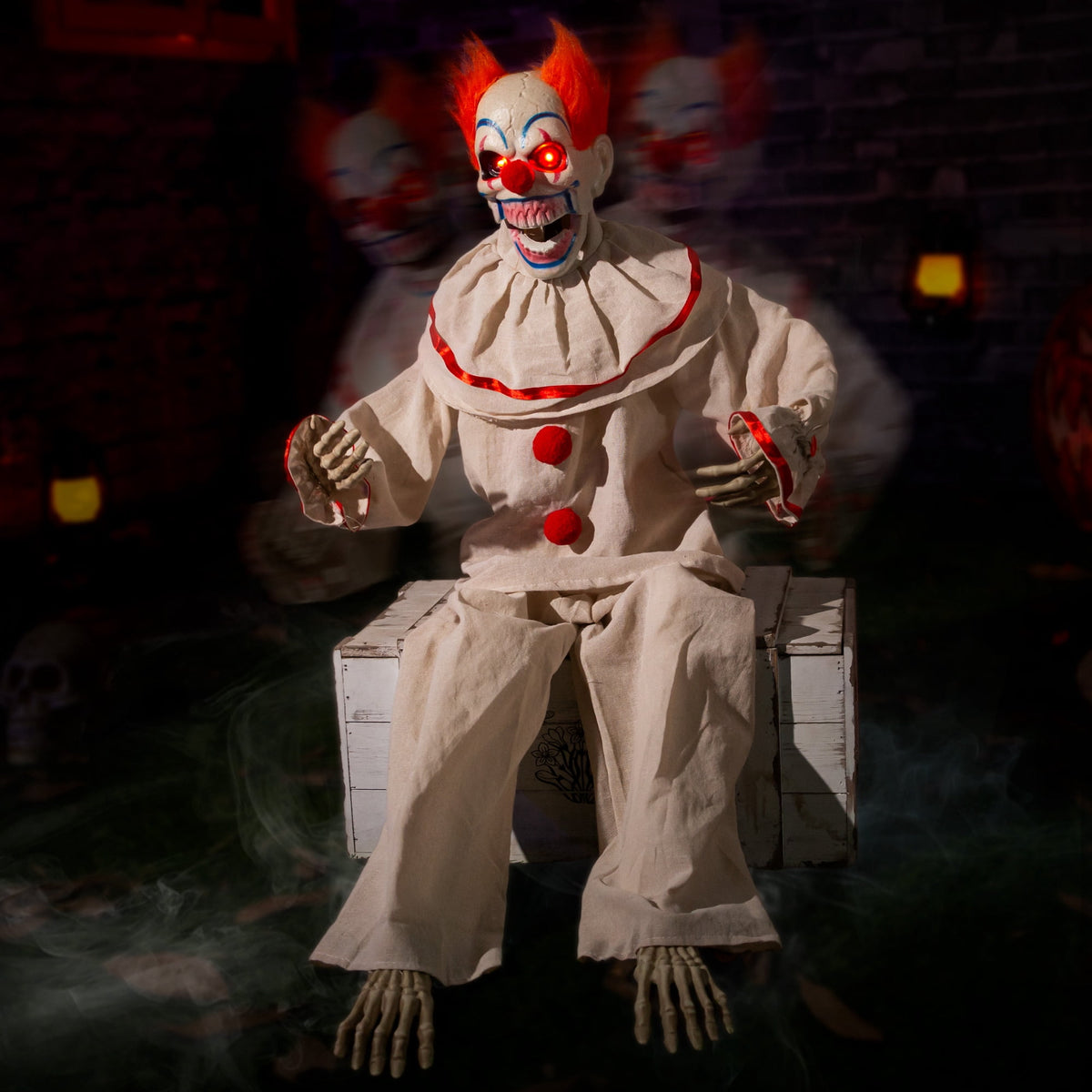 Haunt & Co Halloween Animatronic Sitting Clown Animated Decorations - Sound Activated with Creepy Sound, Light Up Eyes, Scary Move, Haunted House Holiday Spooky Decor Horror Prop