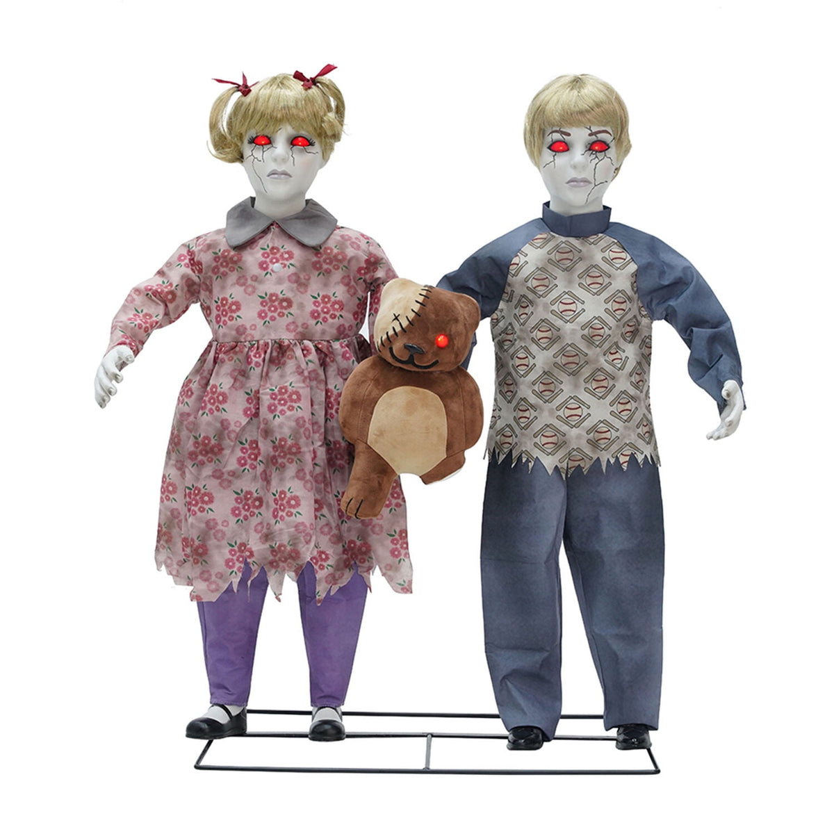 Haunt & Co Apocalypse Twins Halloween Animatronics with Red Eyes & Head Sync, 3-Ft
