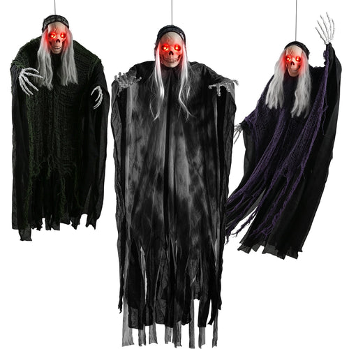 Haunt & Co 3 Pack Hanging Skeleton Ghosts for Outdoor, Grim Reaper for
