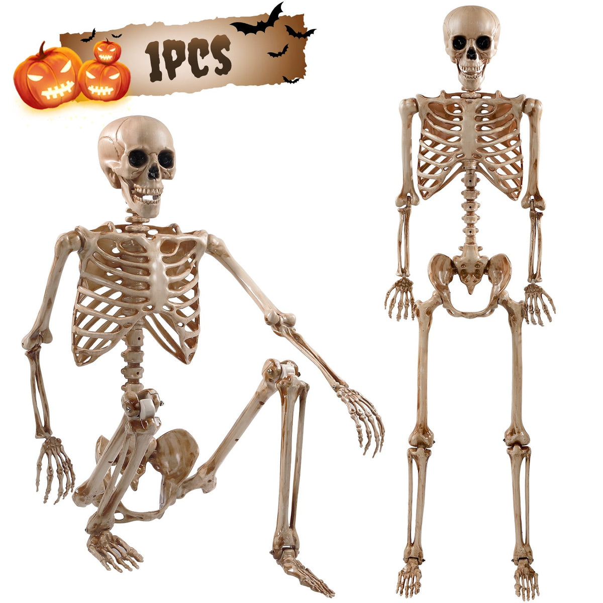 Haunt & Co 5.4ft Halloween Skeleton Decorations, Weathered Posable Skeleton Decor for Outdoor Indoor