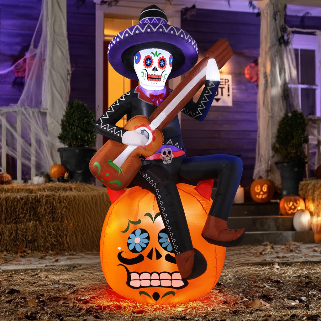 Haunt & Co 6FT Halloween Inflatable Outdoor Decoration, Day of the Dead Skull with Guitar