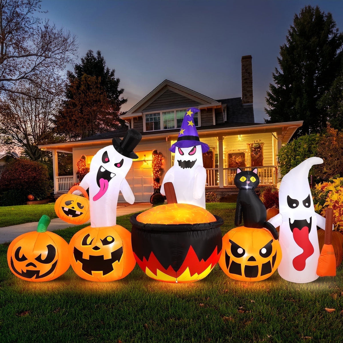 Haunt & Co 8.5FT Halloween Inflatables Pumpkin Ghost Family with Built-in LED Lights, Halloween Blow up Yard Decorations