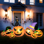 Haunt & Co B&D 8FT Long Halloween Inflatables Pumpkin, Blow Up Pumpkins Inflatables with Witch Hat & Black Cat Built-in LED Lights
