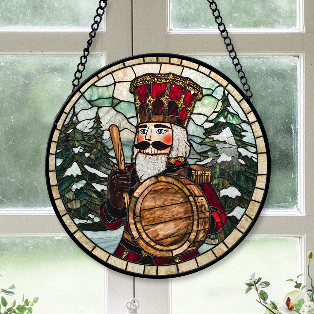Haunt & Co Bedroom Christmas Gift - Christmas Wooden Nutcracker Halloween Stained Glass Hanging Ornament - Snow-Dusted Pines Christmas Tree Decor, Gift for Family & Friends, Keepsake 2025