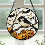 Haunt & Co Bedroom Christmas Gift - Halloween Chickadee Christmas Stained Glass Hanging Ornament - Nature-Inspired Holiday Tree Decoration, Xmas Gift for Mom, Dad, Family, Friends