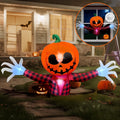 Haunt & Co 5 FT Halloween Inflatable Pumpkin Ghost - Outdoor LED Blow-Up Decoration with Giant Arms, Light-Up Eyes, Waterproof Yard Decor