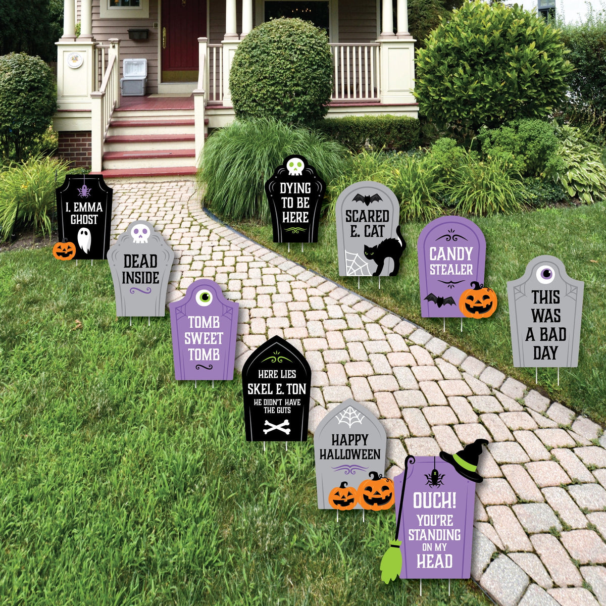 Haunt & Co Big Dot of Happiness Cute and Colorful Tombstones - Lawn Decorations - Outdoor Kids Halloween Party Yard Decorations - 10 Piece