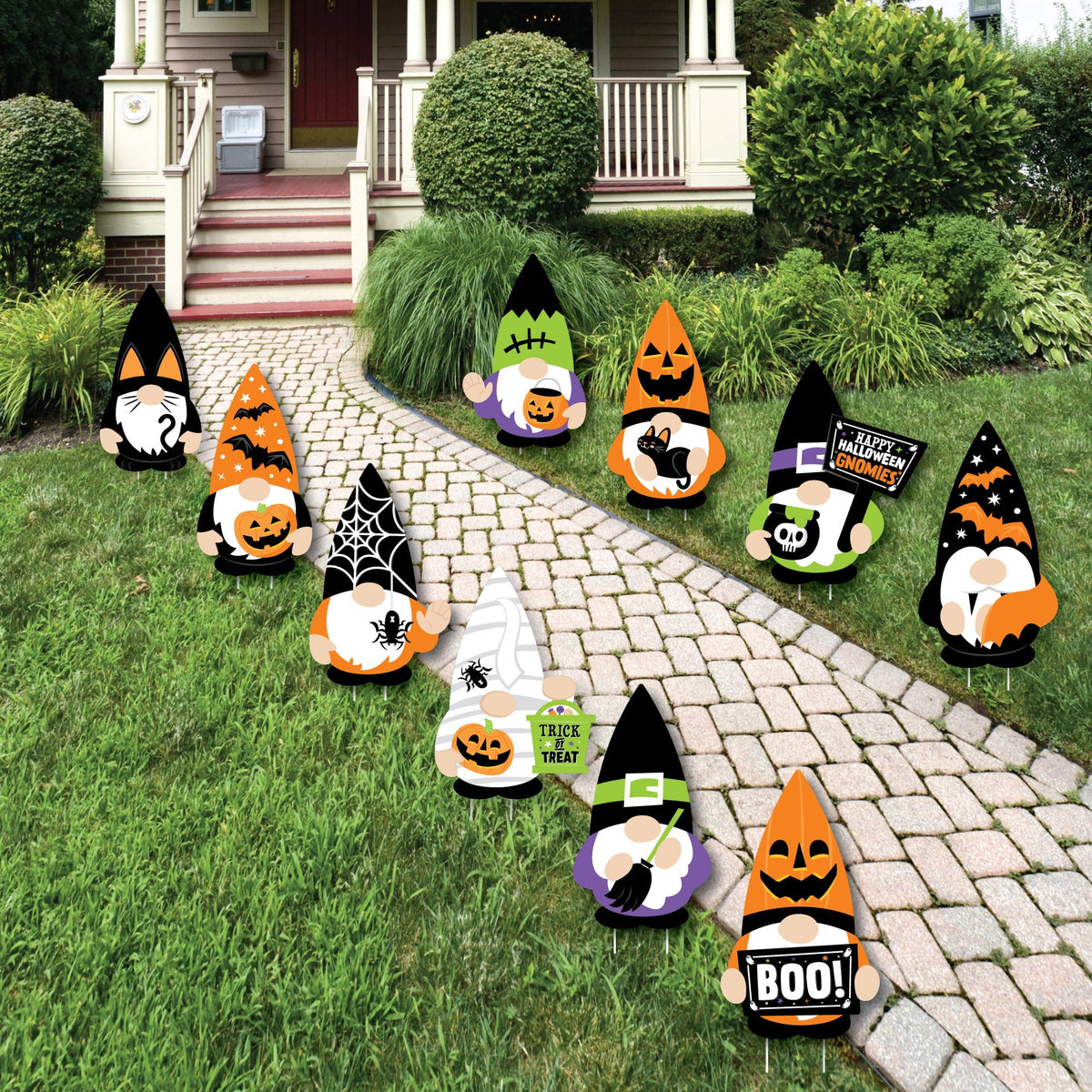 Haunt & Co Big Dot of Happiness Halloween Gnomes - Gnome Lawn Decorations - Outdoor Spooky Fall Party Yard Decorations - 10 Piece
