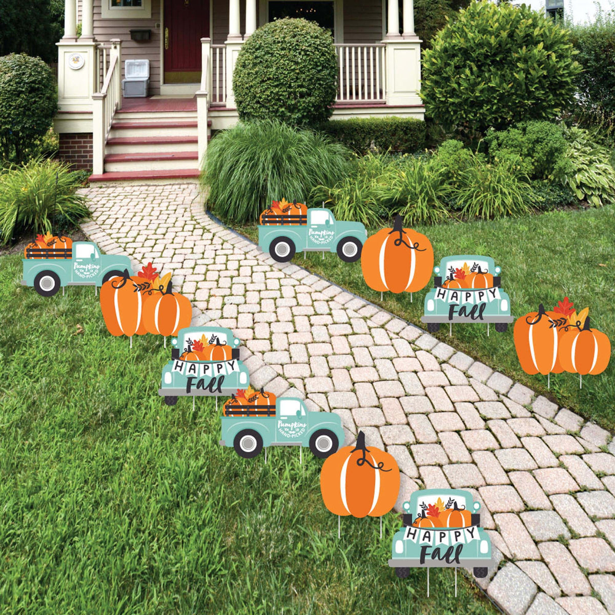 Haunt & Co Big Dot of Happiness Happy Fall Truck - Lawn Decorations - Outdoor Harvest Pumpkin Party Yard Decorations - 10 Piece