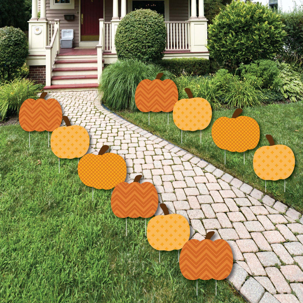 Haunt & Co Big Dot of Happiness Pumpkin Patch - Pumpkin Lawn Decoration Signs - Outdoor Fall, Halloween or Thanksgiving Yard Decorations - 10 Piece