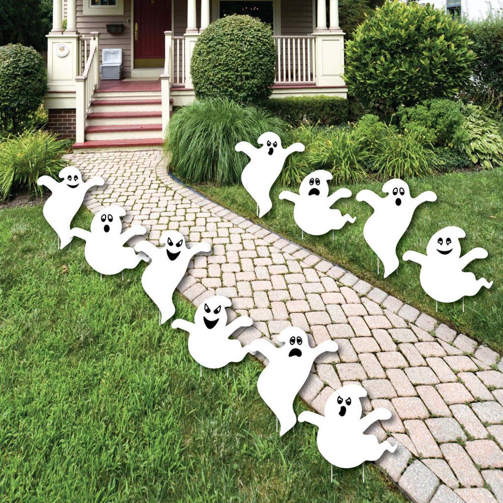Haunt & Co Big Dot of Happiness Spooky Ghost - Ghost Shape Lawn Decoration Signs - Outdoor - 10 Piece