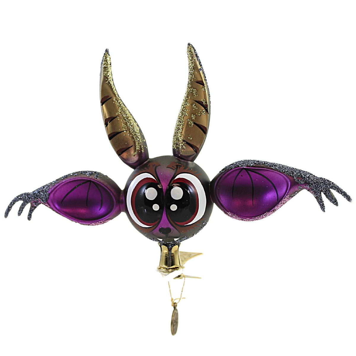 Haunt & Co Big Eyes Big Ears Clip On Bat - 1 Glass Ornament 4.25 Inch, Glass - Ornament Halloween Spooky 2022120