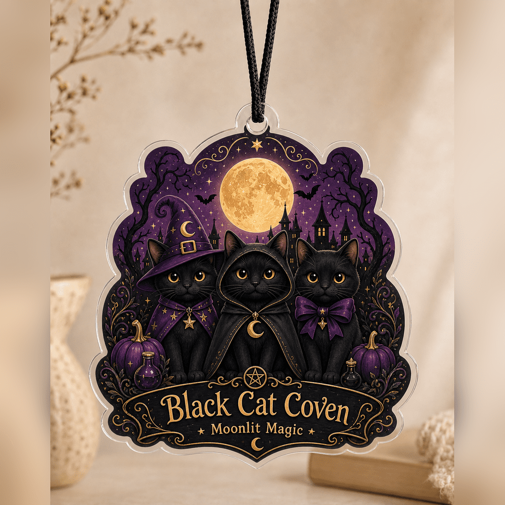 Haunt & Co Black Cat Coven Acrylic Halloween Hanging Ornament