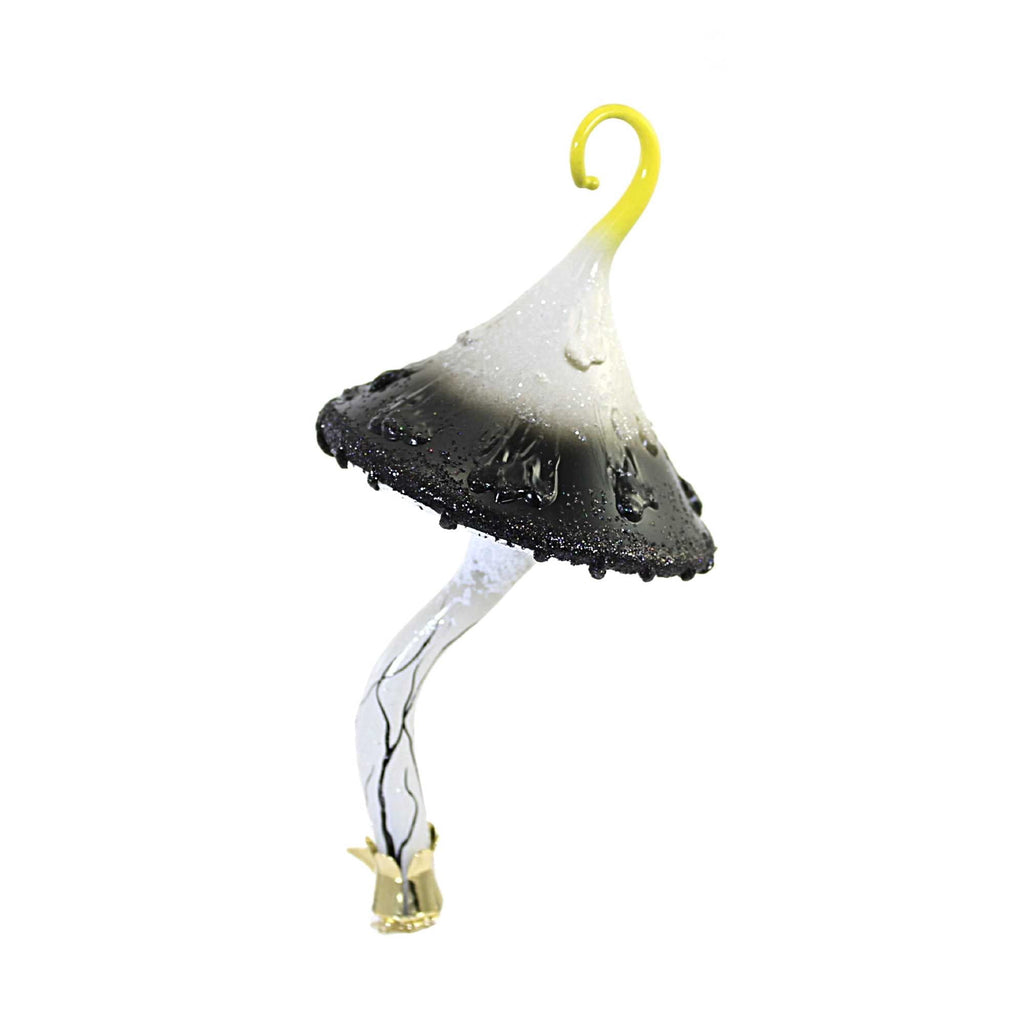 Haunt & Co Black & White Magic Mushroom - 1 Glass Ornament 7 Inch, Glass - Ornament Shrrom Clip Halloween 2022-204