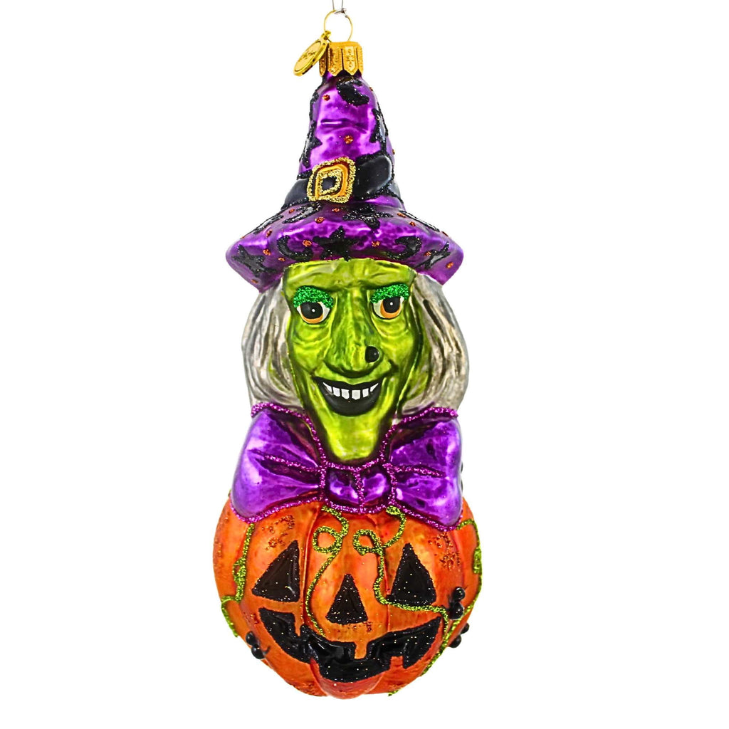 Haunt & Co Blu Bom Witch On A Pumpkin Glass Ornament Halloween Jol Wicked 2022115