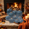 Haunt & Co Blue Artificial Pumpkins Decor Foam Pumpkin Ornament Fall Harvest Thanksgiving Halloween Mantel Tiered Tray Table Centerpiece Home Decoration Speckled Rustic Display Accent
